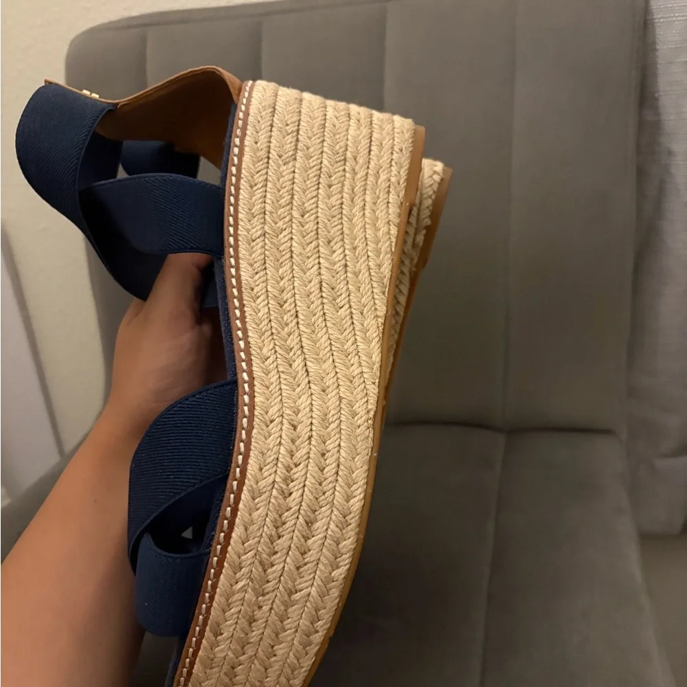 Tory Burch Navy Espadrille Wedge Sandals